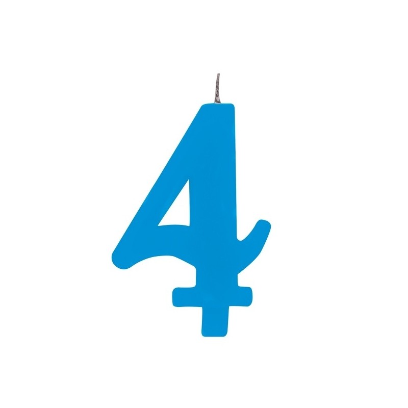 Цифра "4" - сверкающая свеча для торта,  туркиз, 9.5 см