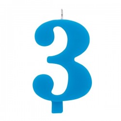Цифра "3" - сверкающая свеча для торта,  туркиз, 9.5 см