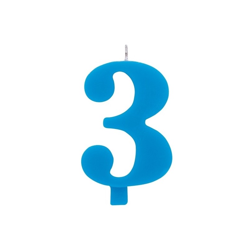 Цифра "3" - сверкающая свеча для торта,  туркиз, 9.5 см