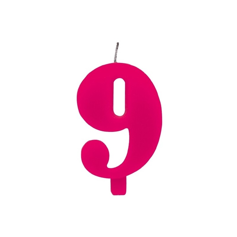 Цифра "9" - сверкающая свеча для торта,  фуксия, 9.5 см