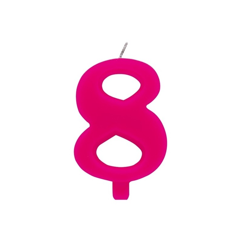 Цифра "8" - сверкающая свеча для торта,  фуксия, 9.5 см