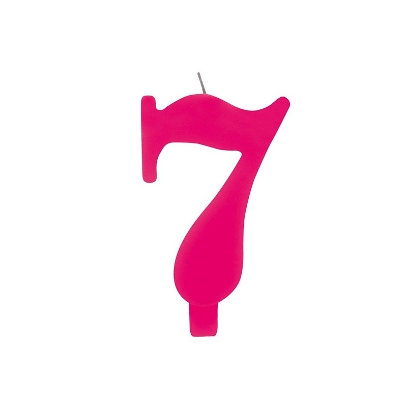 Цифра "7" - сверкающая свеча для торта,  фуксия, 9.5 см