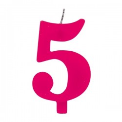 Цифра "5" - сверкающая свеча для торта,  фуксия, 9.5 см