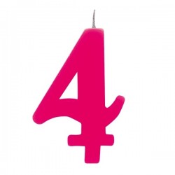 Цифра "4" - сверкающая свеча для торта,  фуксия, 9.5 см