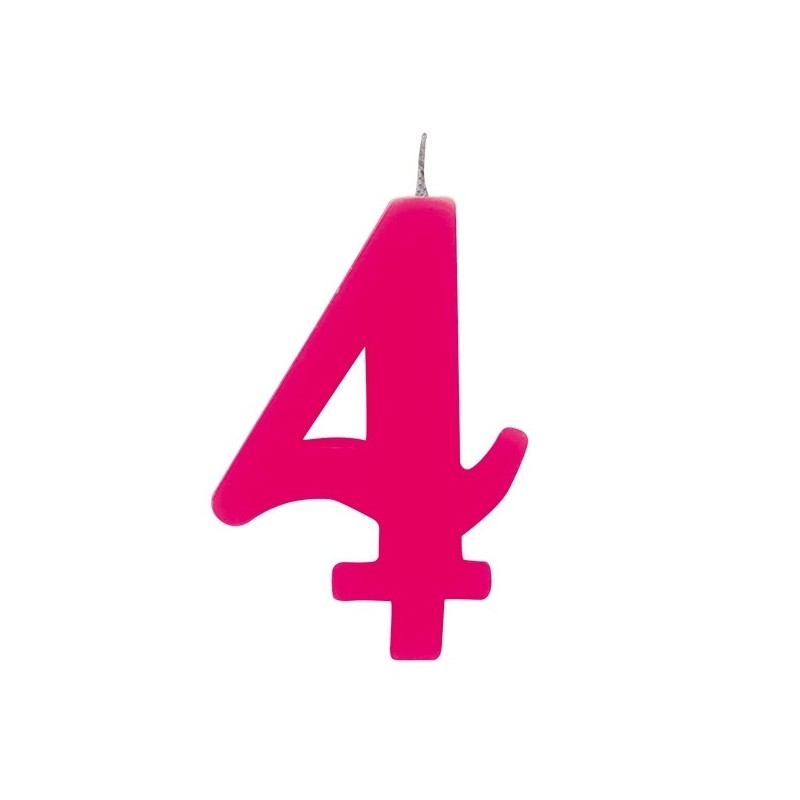 Цифра "4" - сверкающая свеча для торта,  фуксия, 9.5 см