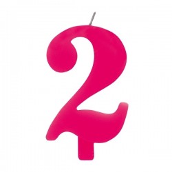 Цифра "2" - сверкающая свеча для торта,  фуксия, 9.5 см