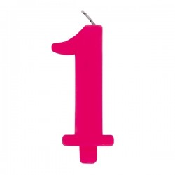 Цифра "1" - сверкающая свеча для торта,  фуксия, 9.5 см
