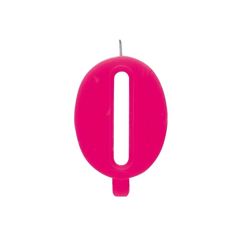 Цифра "0" - сверкающая свеча для торта,  фуксия, 9.5 см