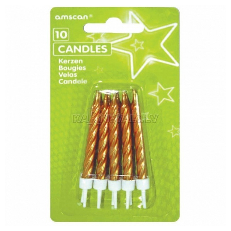 Spirālveida zelta sveces ar svečturi ﻿kūka apdare 10 gab ﻿