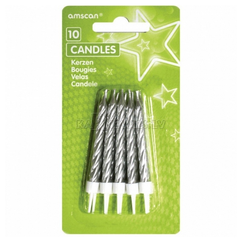 Спиральные серебряные  свечи для  украшения торта с подсвечниками 10 шт﻿