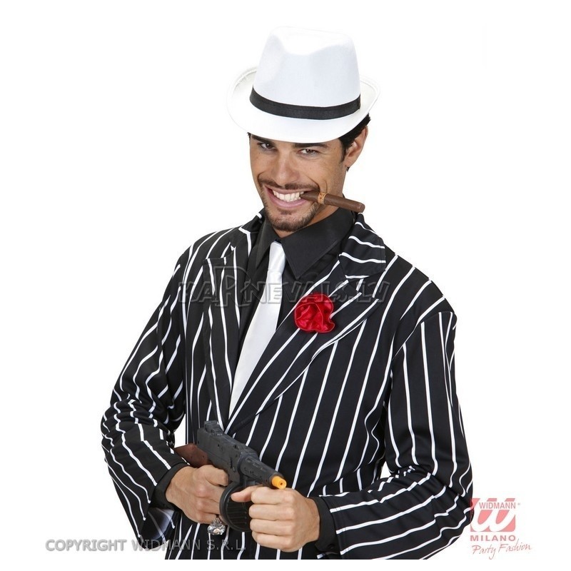 Balta gangstera cepure ar melnu lentu