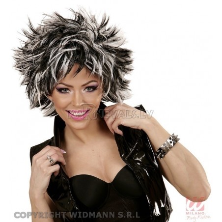 Melnā un baltā krāsā tvaikveida parūka karnevālam, vīriešiem vai sievietēm