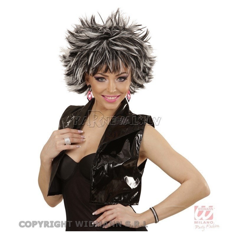 Melnā un baltā krāsā tvaikveida parūka karnevālam, vīriešiem vai sievietēm