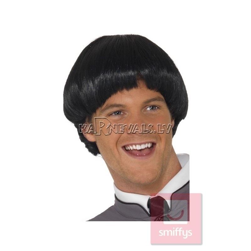 Парик 60-х годов, котелок, чёрный, с чёлкой, синтетика