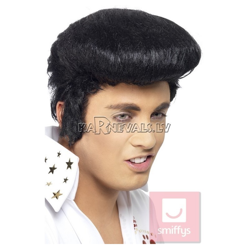  Elvisa Preslija parūka ar augsto čolku, melna, sintētika﻿