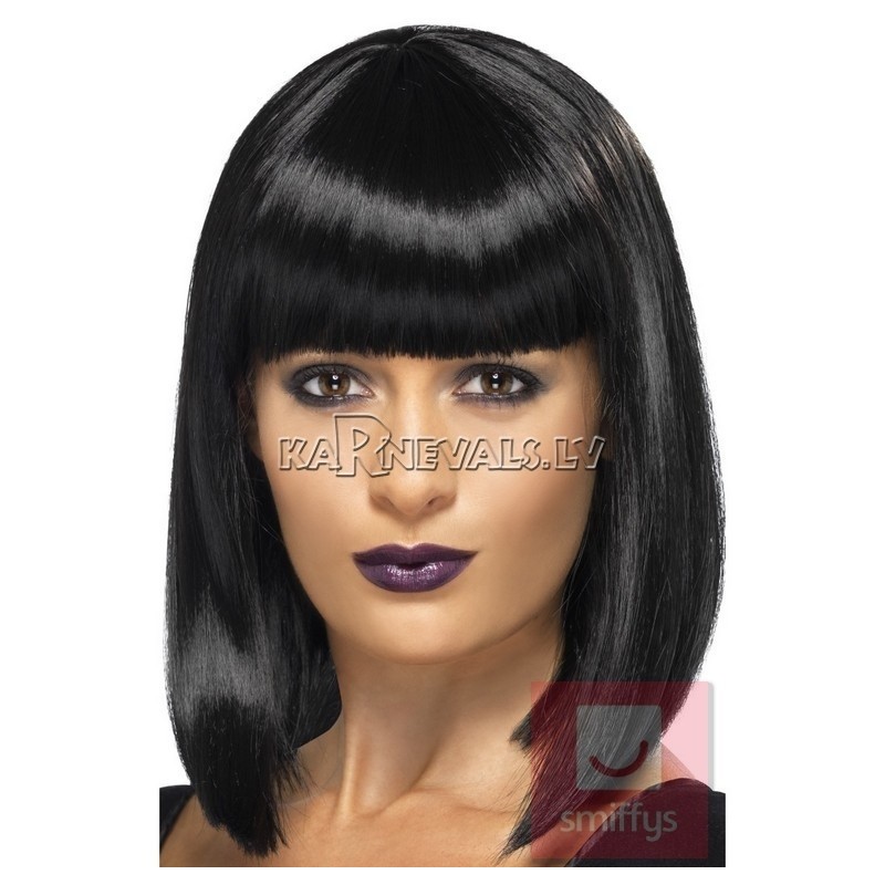 Парик звезды RnB, черный, с челкой, каре, прямой, синтетика
