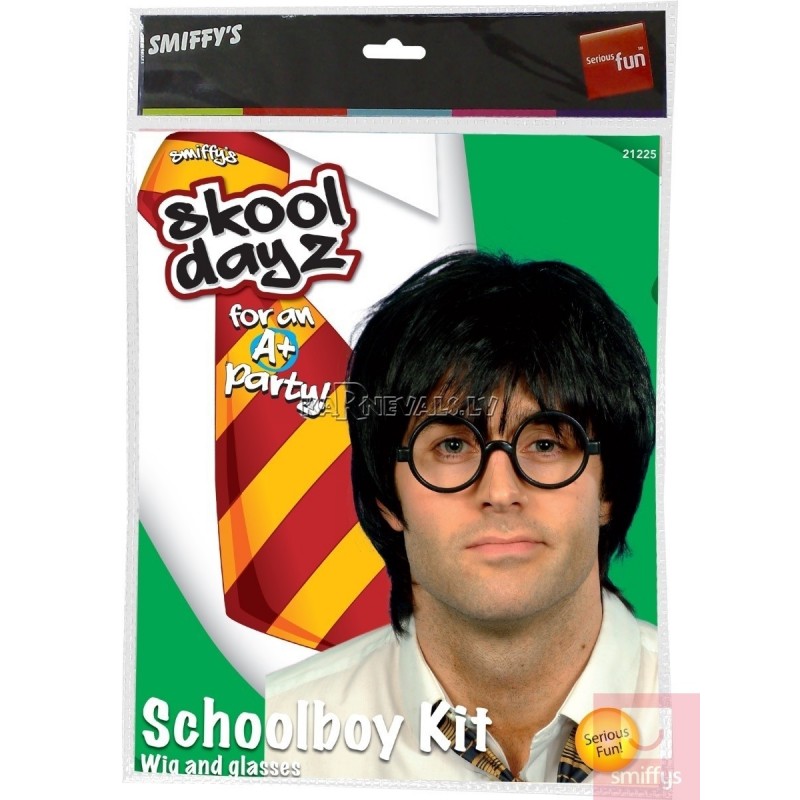 Комплект студента -парик, чёрный, короткий, синтетика и очки, чёрные без стекла