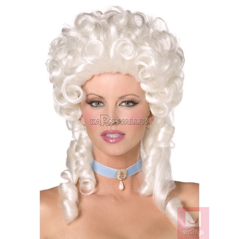 Baroka laikmeta parūka, balta, līdz pleciem, ar cirtām, sintētika