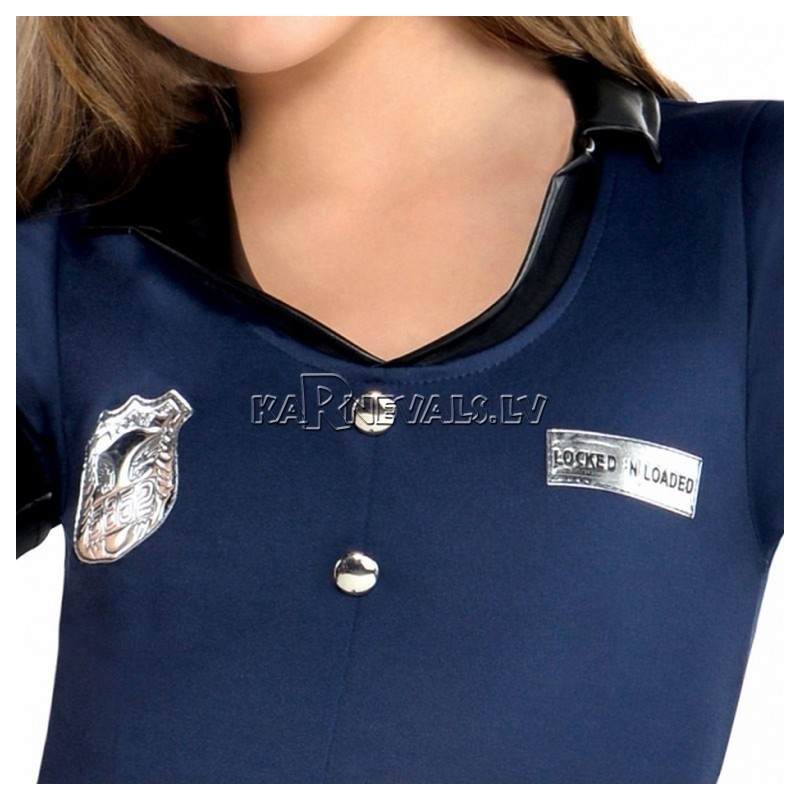 Policistes, kostīms 158 cm meitenēm, komplektā kleita, cepure, josta, cimdi bez pirkstiem, legingi, rokudzelži