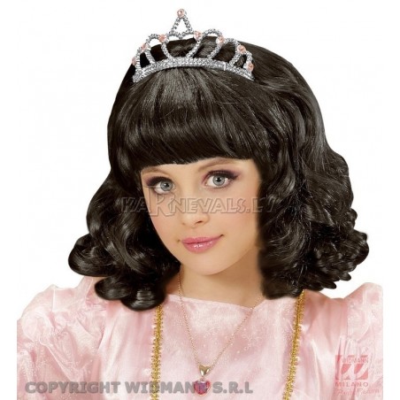 Melnā krāsā  meitenes parūka karnevālam un tiara 