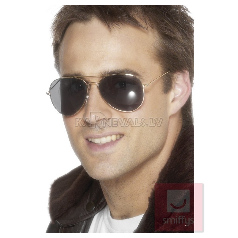 Очки пилота, чёрные, с золотой оправой