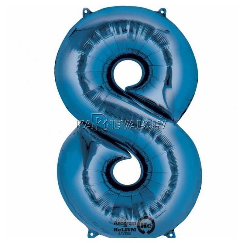 26"/66cm x 34"/86cm Skaitlis 8 Folija balons Super figure Zilā