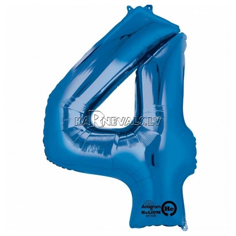 66см x 88см Цифра 4 Шар из фольги Супер фигура Цвет: синий 