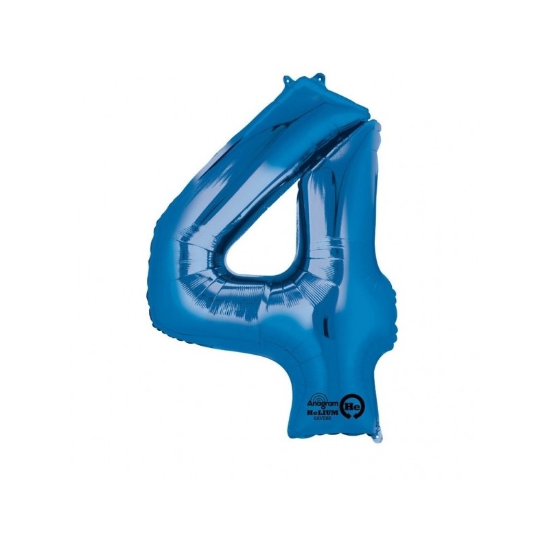 66cm x 88cm Skaitlis 4 Folija balons Super figure Zilā