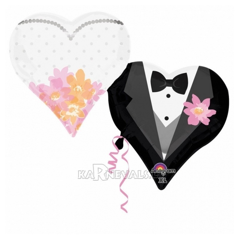 Folijas balons ar hēliju kāzām - Dubultā sirds, 73x63cm, piepūšana ar hēliju ietilpst cenā   