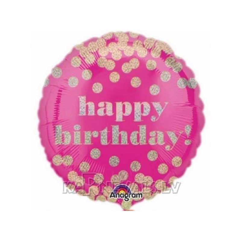 Dzimšanas diena apaļais  folija balons  ar punktiem 45 cm ﻿