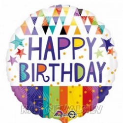 День рождения  шар из фольги  полоски треугольники  звезды ﻿ 18"/45 см﻿ ﻿﻿