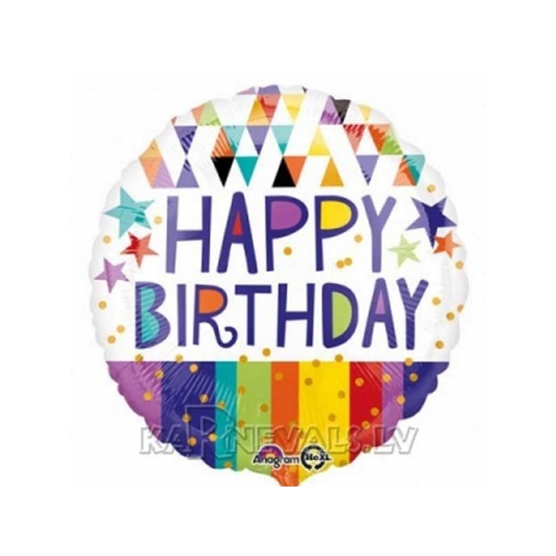 Dzimšanas diena  folija balons  zvaigznes svītras, trīsstūri 45 cm ﻿﻿