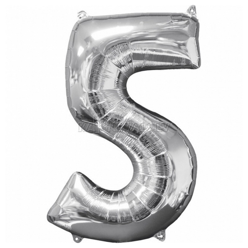 45cm x 66cm Skaitlis 5 Folija balons Super figure Sudrabs