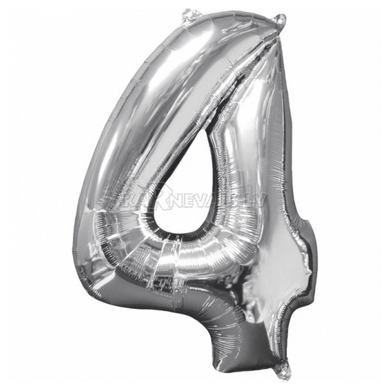 45cm x 66cm Skaitlis 4 Folija balons Super figure Sudrabs