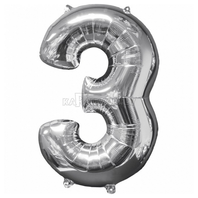 43cm x 66cm Skaitlis 3 Folija balons Super figure Sudrabs