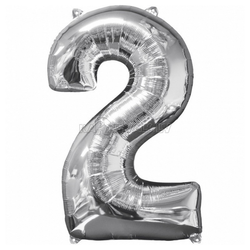 43см x 66см Цифра 2 Шар из фольги Супер фигура Цвет: серебро 