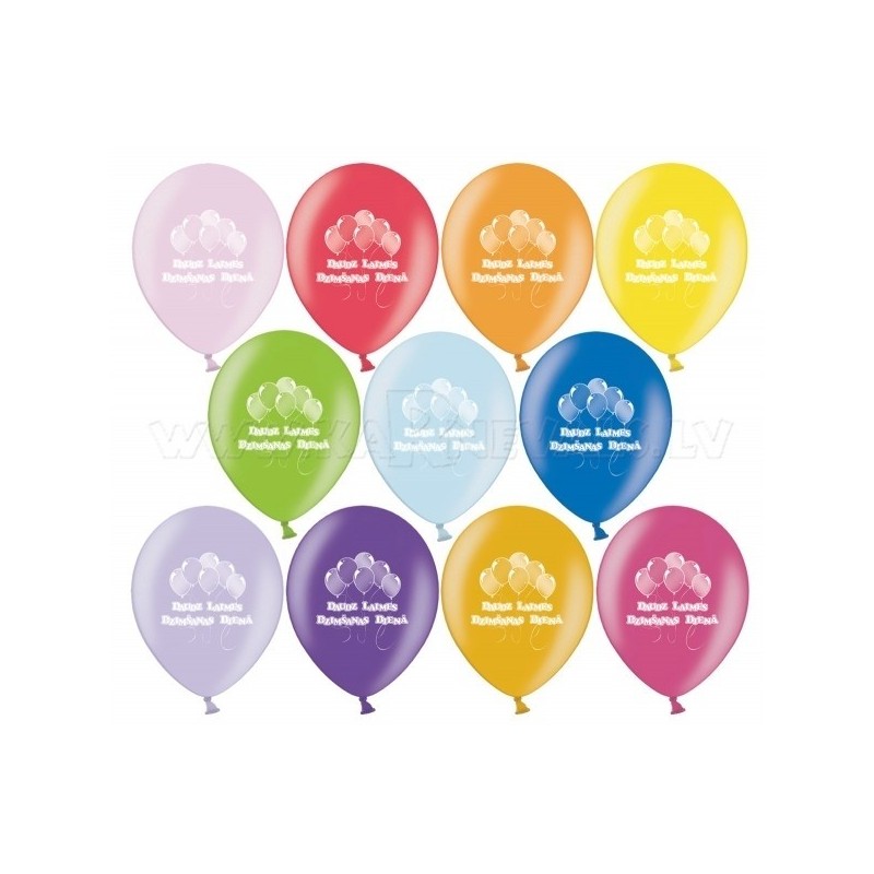 Balons ar apdruku - Daudz Laimes Dzimšanas Dienā - Metaliks, 12"/30cm, 1 gab., krāsas sortimentē