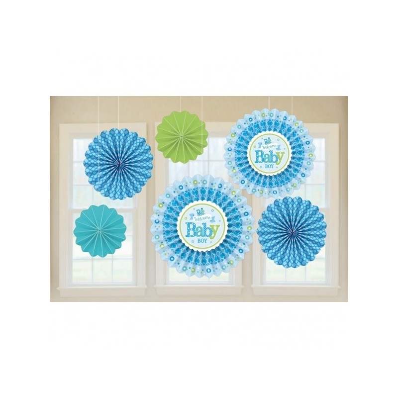 6 Paper Fan Decorations Welcome Little One - Girl 21 cm/30 cm/40 cm