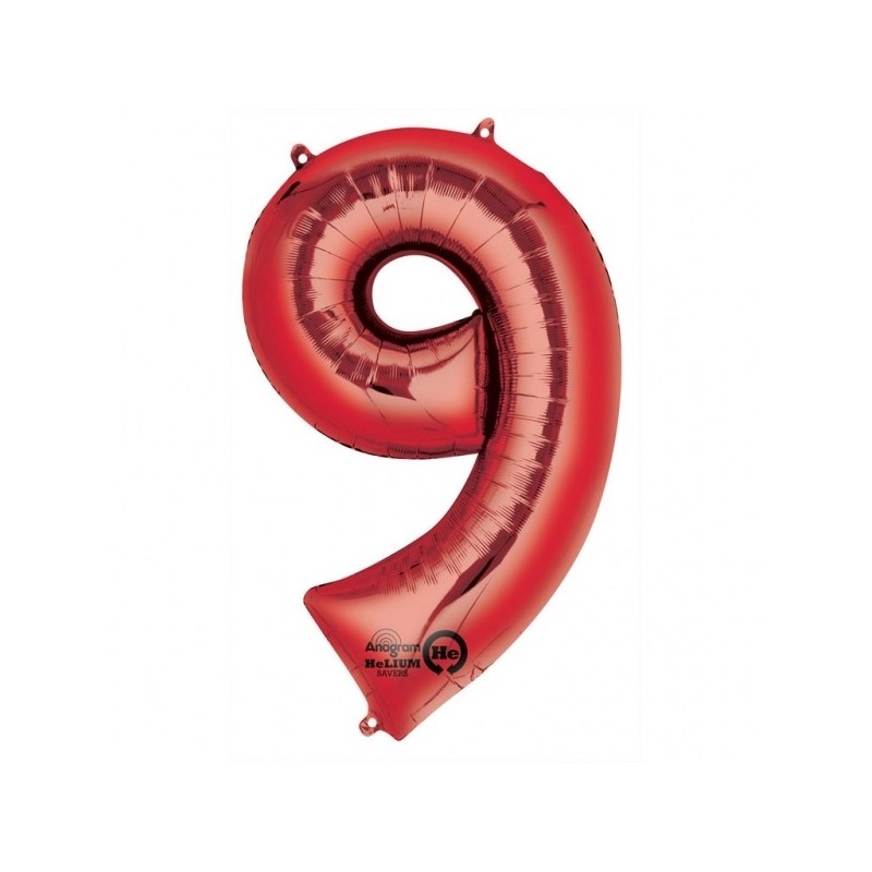 63cm x 86cm Skaitlis 9 Folija balons Super figure Sarkana