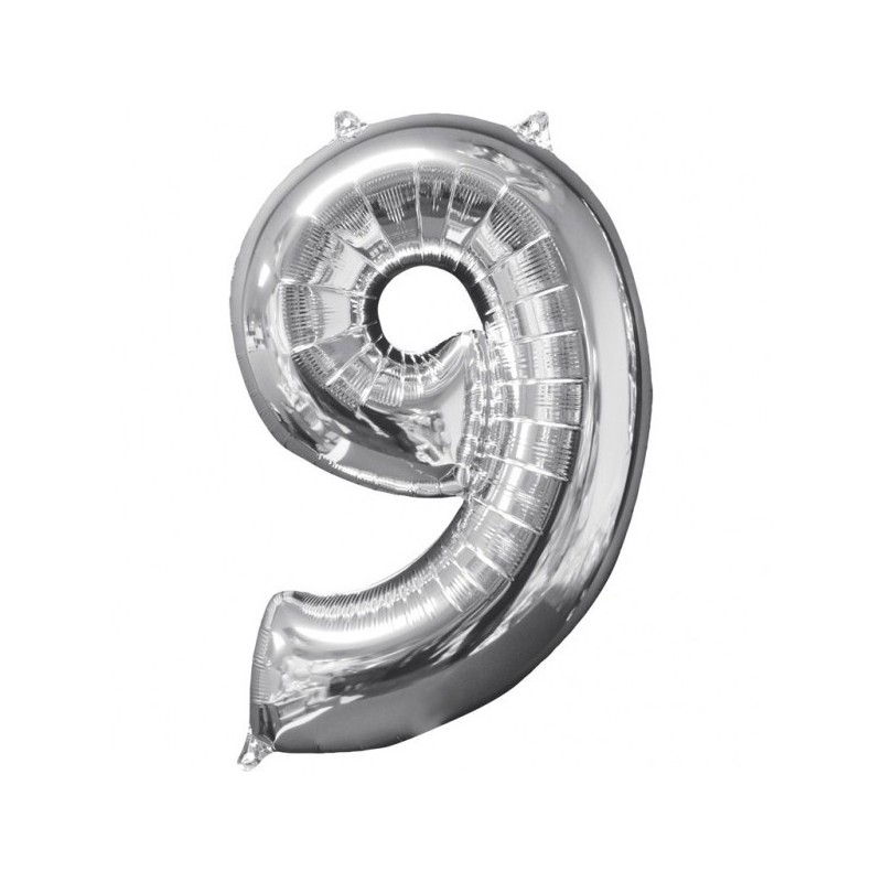 43 x 66 cm Цифра 9 Шар из фольги Супер фигура Цвет: серебро 