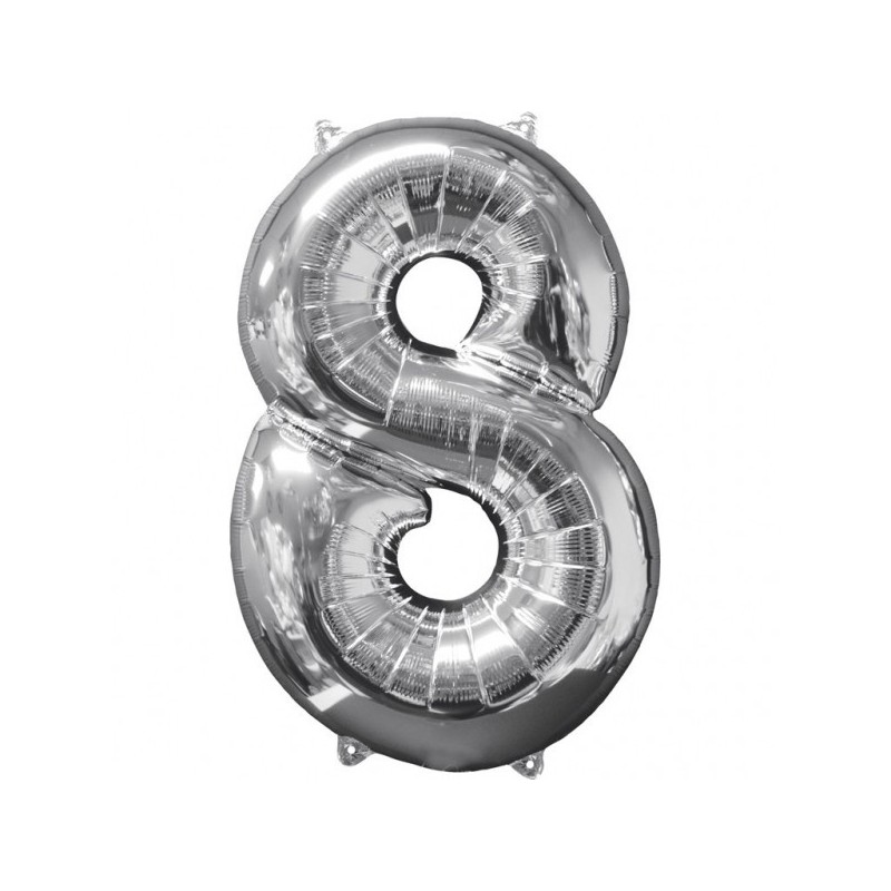 43 x 66 cm Skaitlis 8 Folija balons Super figure Sudrabs