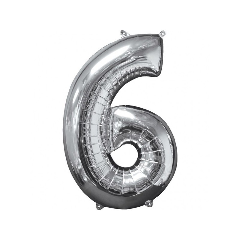 43 x 66 cm Skaitlis 6 Folija balons Super figure Sudrabs