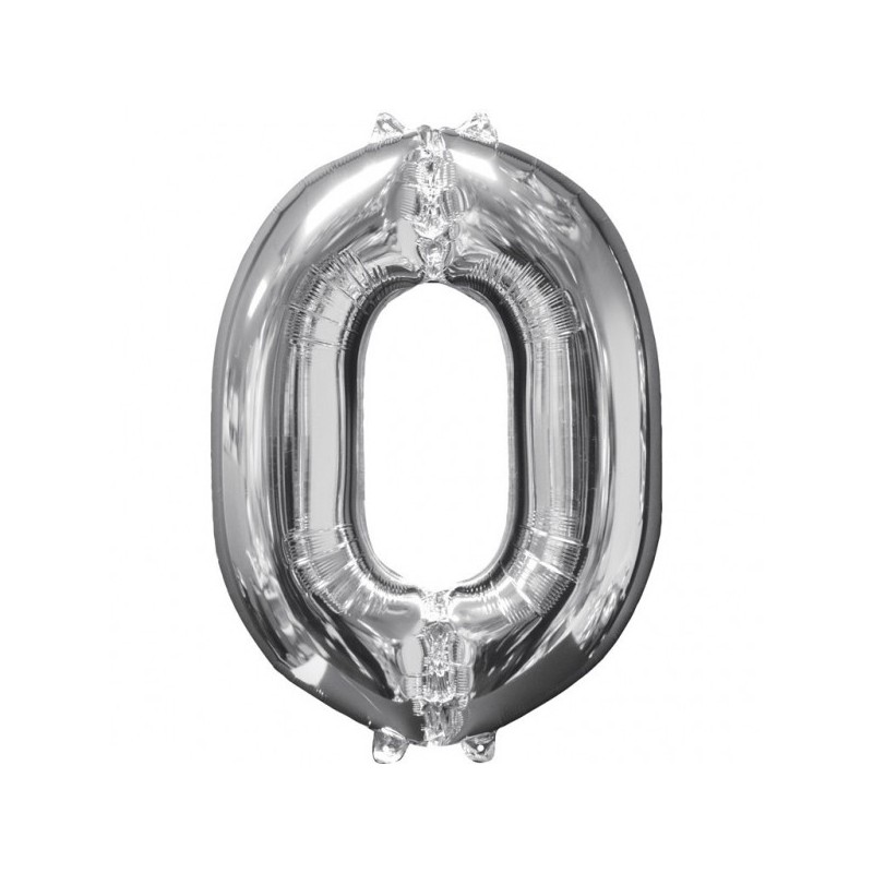 51 x 66 cm Skaitlis 0 Folija balons Super figure Sudrabs