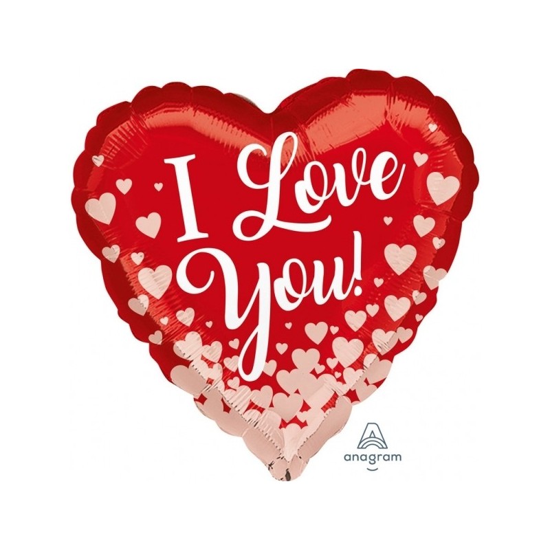 ILY Roze Gold Hearts - sirds formas folijas balons, izmērs 43 cm., piepūšams ar hēliju