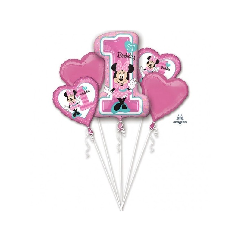 Букет  "МИННИ 1-й ДЕНЬ РОЖДЕНИЯ" 5 шаров с гелием