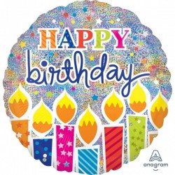 Jumbo Holographic "Shimmer Birthday Candles" Foil Balloon, P45, 81 x 81 cm