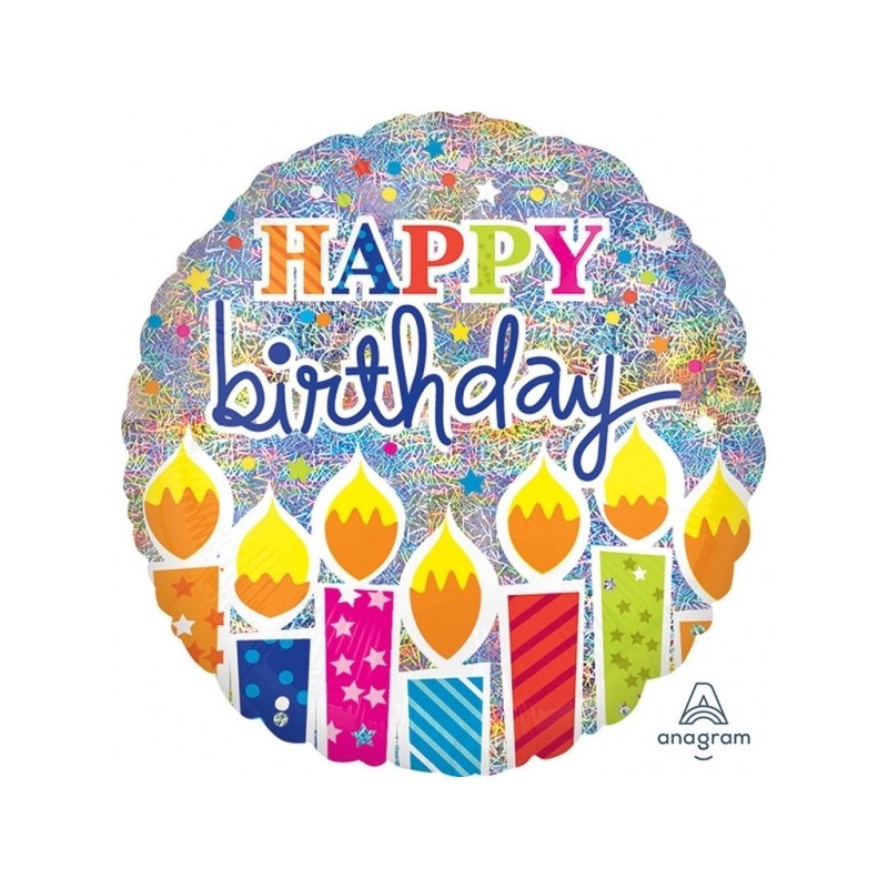 Jumbo Holographic "Shimmer Birthday Candles" Foil Balloon, P45, 81 x 81 cm