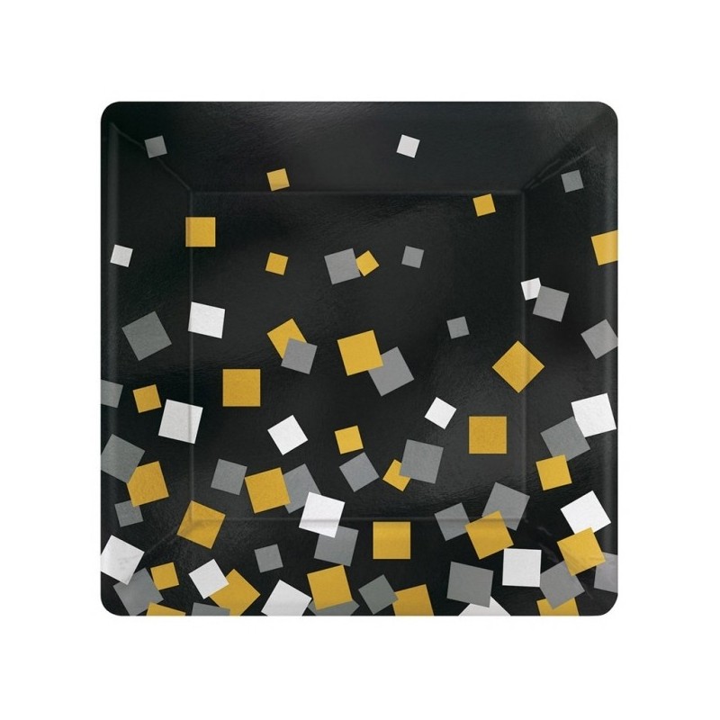 8 Plates Sparkling Confetti   squared metallic paper 17,7cm