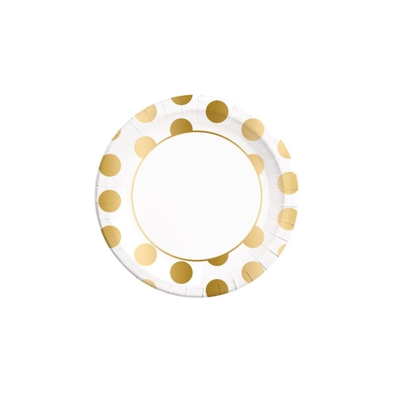 8 Papīra  Šķīvji  23 cm GOLD DOTS