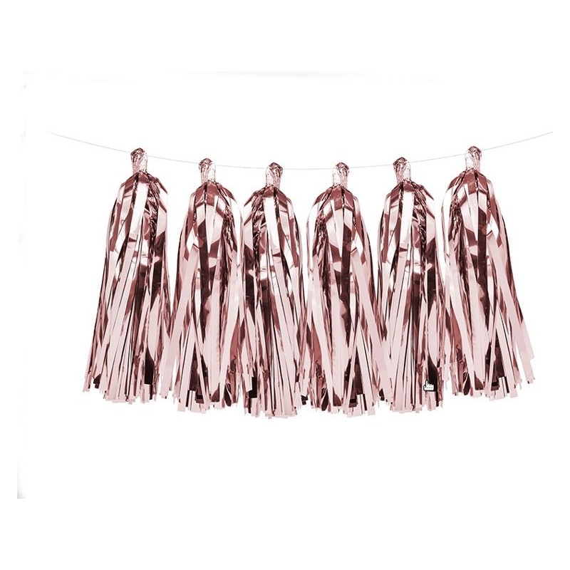 Гирлянда тассел из 12 помпонов из фольги золотого и розового цвета